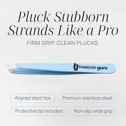 Tweezer Guru Tweezers for Women - Slant Pointed Precision Tweezers for Eyebrows & Ingrown Hair Removal - Blackhead and Splinter Tweezer with Sharp Needle Nose Point for Plucking (Sky Blue)