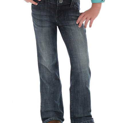 Wrangler Girls' Stretch Boot Cut Jean, Mid Blue, 8