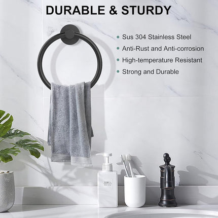 SetSail Towel Holder for Bathroom Wall Matte Black Towel Ring, 3 Packs