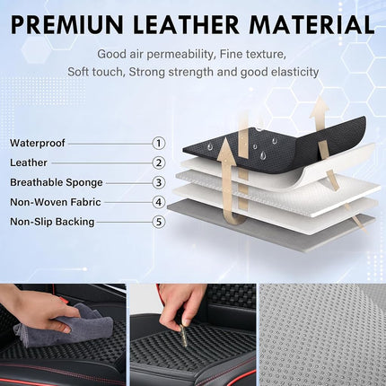 Fundas de asiento delantero Coverado, fundas de asiento impermeables para coche, protectores de asiento de coche convertibles 2 en 1 ajuste universal para la mayoría de coches, SUV y camiones (negro y rojo)