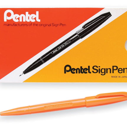 Pentel Sign Pen Fiber-Tipped Pen, Orange Ink, Box of 12 (S520-F)