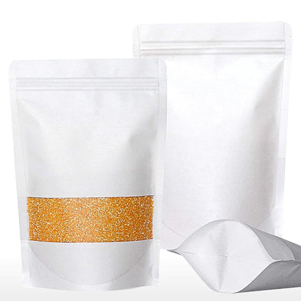 SumDirect 100Pcs White Kraft Stand Up Bags,Self-Se