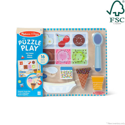 Melissa & Doug Ice Cream Wooden Magnetic Puzzle Play Set, 16 Magnet Pieces, Play Food Toy for Boys and Girls Ages 2+