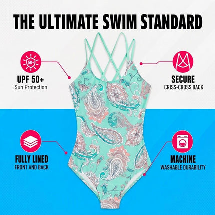 Kanu Surf Girls' Reese UPF 50 Beach Sport Criss-Cross One Piece Swimsuit, Summer Green, 10