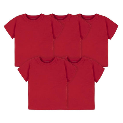 Gerber Baby Toddler 5-Pack Solid Short Sleeve T-Shirts Jersey 160 GSM, Red, 3T