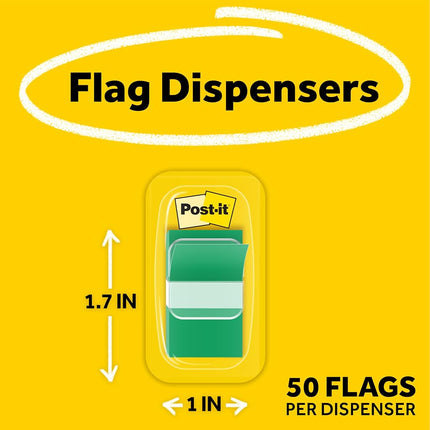 Post-it Flags, 50/Dispenser, 2 Dispensers/Pack, 1 in Wide, Green (680-GN2)