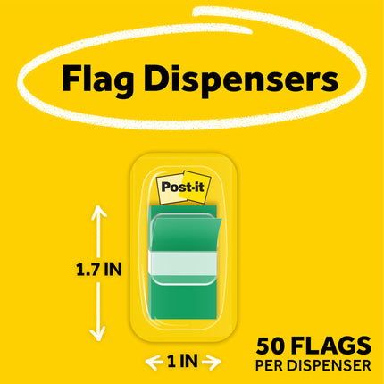 Banderitas Post-it, 50/dispensador, 2 dispensadores/paquete, 1 pulgada de ancho, Verde (680-GN2)