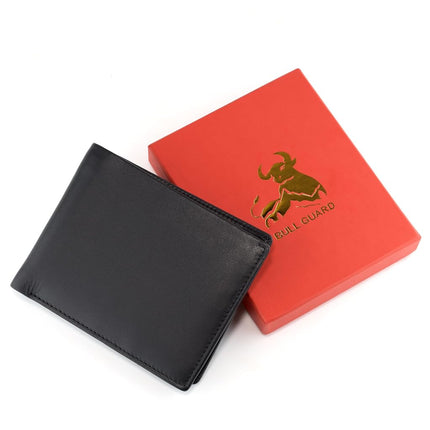 Portefeuille en cuir RFID pour hommes avec porte-carte d'identité escamotable en cuir de buffle vintage marron, SANS logo - Cuir nappa noir lisse, Classique