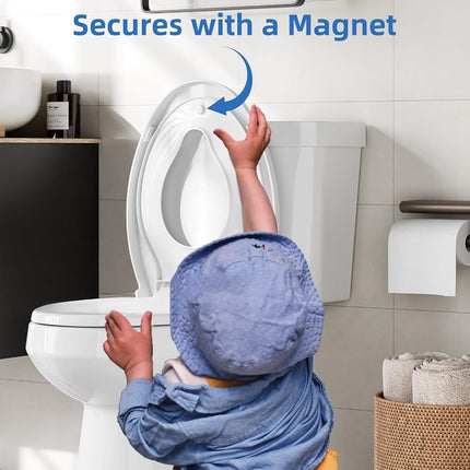 Toilet Seat with Toddler Seat, Elongated Toilet Seat, Quick-Release Structure Toilet Seat, Quick-Attach Hardware & Full Flat with Grip-Tight Bumpers, Quiet-Close Seat, White 19"