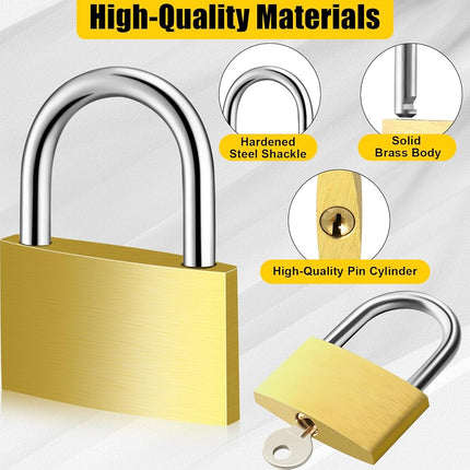Yaocom 18 Pcs Solid Brass Keyed Padlock, Small Yellow Gym Lock, Strong Padlock with Same Key for Luggage Toolbox (40mm 1-9/16")