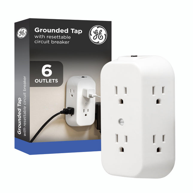 GE 6-Outlet Extender, Grounded Wall Tap, Reset But