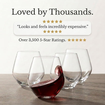 Godinger Silver Art Non-leaded Crystal 18 Oz. Stemless Wine Glasses, Set of 4
