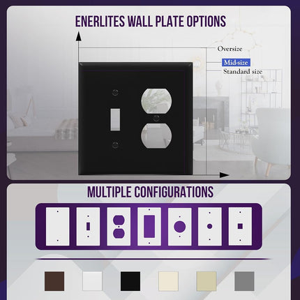ENERLITES Combination Toggle Light Switch/Duplex Receptacle Outlet Wall Plate, Mid-Size 2-Gang 4.88" x 4.92", Polycarbonate Thermoplastic, 881121M-BK, Black