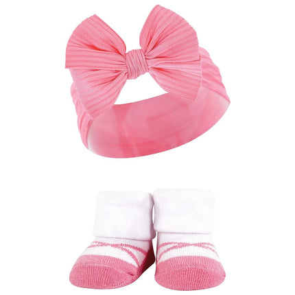 Ensemble Cadeau Bandeau et Chaussettes Bébé Fille Hudson, Rose Noir, Taille Unique