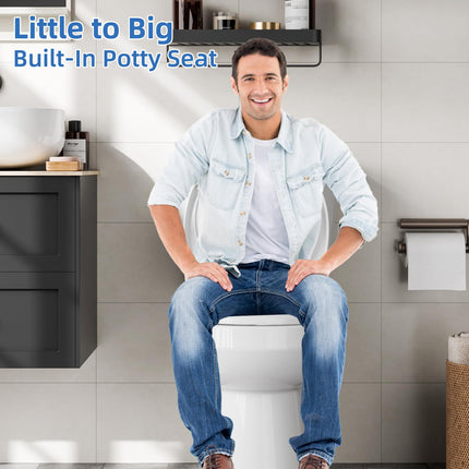 Round Toilet Seat with Toddler Seat Built in, Quick-Attach Hardware with Grip-Tight Bumpers, Quick-Release Design,Slow-Close Toilet Seat, Full Flat White