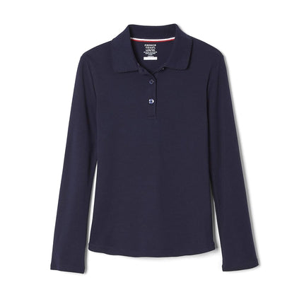 French Toast Girls' Long Sleeve Polo with Picot Collar, Navy, 3T