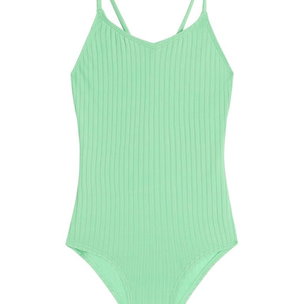 Kanu Surf - Traje de baño de una pieza para niña, UPF 50, diseño de huracán, color verde liso, 14