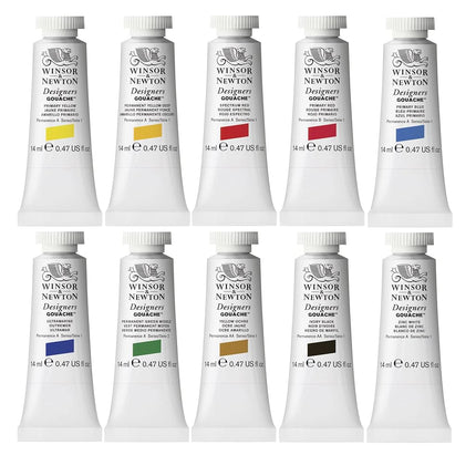 Winsor & Newton, Designers Gouache, Introductory Paint Set, 10 x 14 ml Tubes Assorted Colours