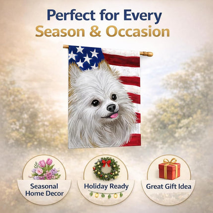 Caroline's Treasures CK6581CHF Japanese Spitz American Flag Flag Canvas House Size, Large, multicolor
