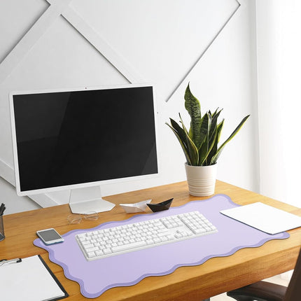Hahafelt Scalloped Desk Mat Large Scalloped Piping Cute Desk Mat Aesthetic Preppy Table Pad Large Nonslip Pad with Edge Stitching Waterproof Gaming(Purple,31.5 x 15.75 Inches)