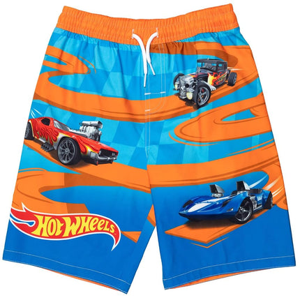 Hot Wheels Little Boys Raglan Pullover Swim Rash Guard Swim Trunks Blue 7-8