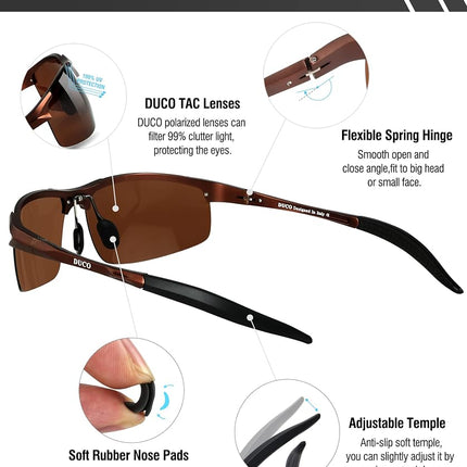 DUCO Lunettes de Soleil Polarisées Hommes Sport Protection UV 8177s, Monture Marron Verre Marron, common