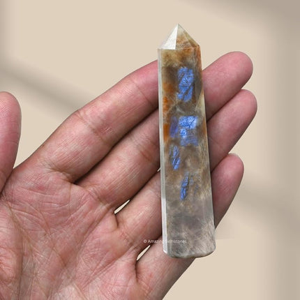Amazing Gemstone Sun Moonstone Crystal Towers - Natural Healing Crystal Point Obelisk for Reiki Healing and Crystal Grid (3" to 4" INCH)