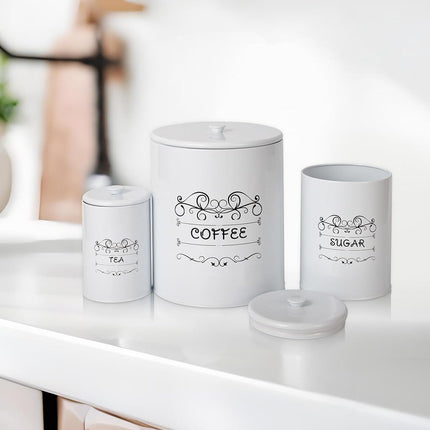 ChicHabitat – Lot de 3 boîtes de cuisine, contenants alimentaires pour comptoir, grands contenants hermétiques pour café, sucre, thé avec couvercles, décor de ferme blanc