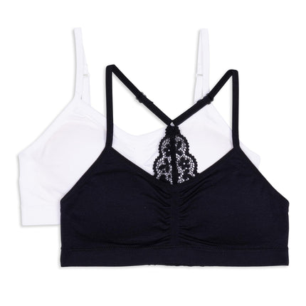 Maidenform Girls' 2 Pack Ruched Bra, Black/White, 