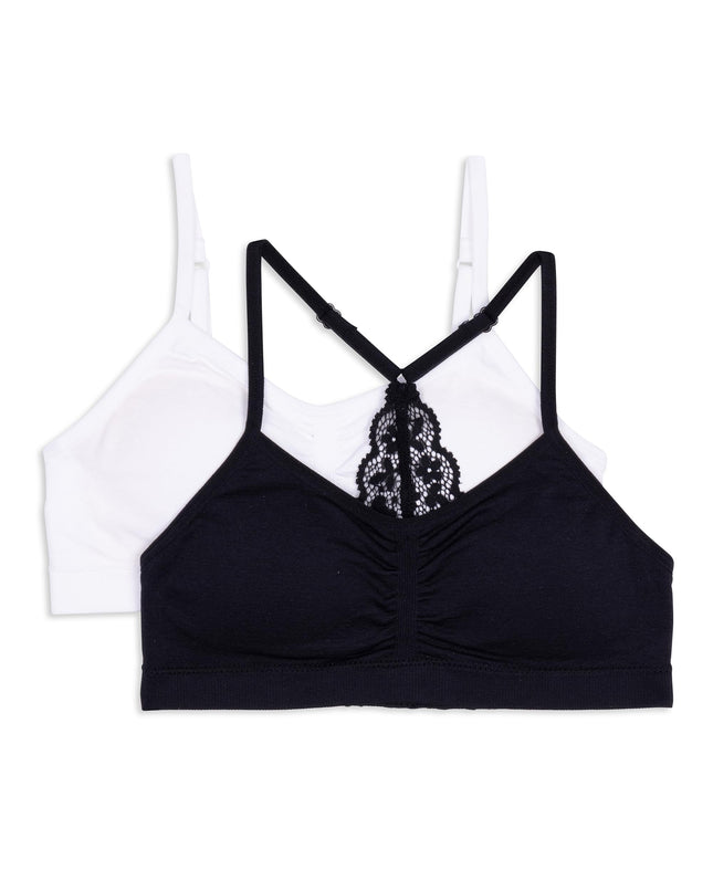 Maidenform Girls' 2 Pack Ruched Bra, Black/White, 