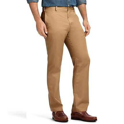 Izod Men's American Chino Flat Front Slim Fit Pant Casual, Khaki, 36W x 30L