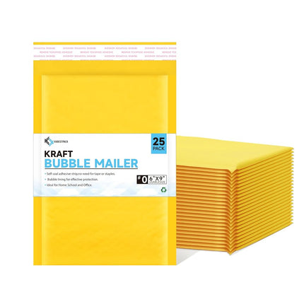 Kkbestpack Kraft Paper Bubble Mailers #0, Self-Seal Padded Mailing Envelopes, Pack of 25, 6x9 Inches