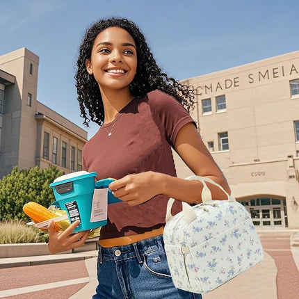 Bluboon Lunch Bag for Women Men Cute Corduroy Lunch Tote Bags Reusable Insulated Lunch Box Large Capacity Reusable Insulated Cooler for Work Picnic or Travel
