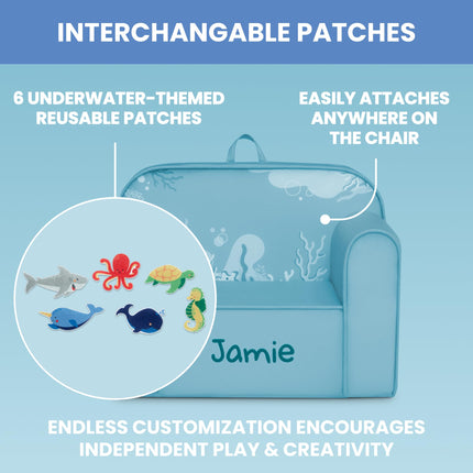 Delta Children Personalized Mix & Match Cozee Kids Chair with Interchangeable Patches, Underwater