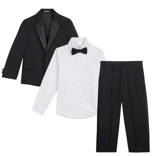 Ensemble smoking 4 pièces pour garçon Nautica avec chemise, nœud papillon, veste et pantalon, smoking noir, 6 ans