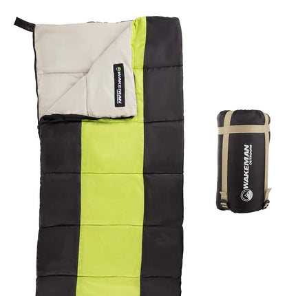 Wakeman Outdoors Kids Sleeping Bag-Lightweight, Carrying Bag with Compression Straps-for Camping, Backpacking, and Sleepovers (Neon Green/Black)