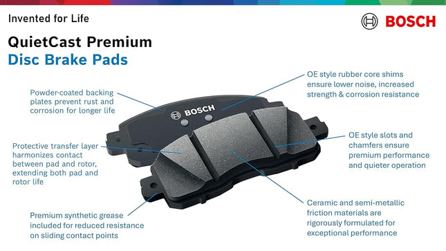 BOSCH BP1169A QuietCast Premium Semi-Metallic Disc Brake Pad Set - Compatible with Select Buick Enclave; Chevrolet Traverse; GMC Acadia, Acadia Limited; Saturn Outlook; FRONT