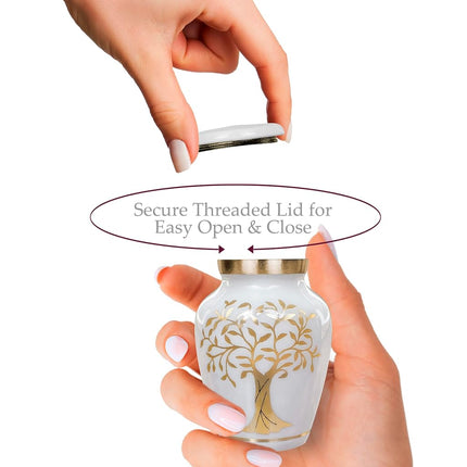 Trupoint Memorials Small Urns for Human Ashes Keepsake, Tree of Life Decorative Mini Cremation Urn for Adult Men and Women, Small White