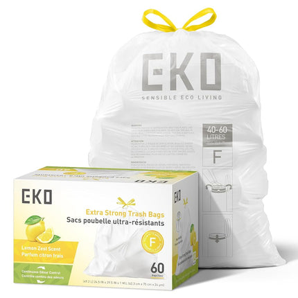 EKO 40-60L Drawstring Bin Liners, 60 Count Lemon R