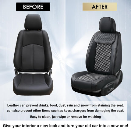 Coverado Leather Seat Covers for Car, Waterproof Car Seat Covers Full Set, 2 in 1 Conversions Car Seat Cover Protector Car Accessories Universal Fit for Most Cars SUVs and Trucks（Black&Gray