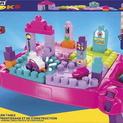 MEGA BLOKS Build 'N Learn Table, Portable, Folding Table Building Set, Building Toys for Toddlers, Ages 1+, Pink, FFG22 - Amazon Exclusive