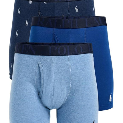 Ralph Lauren POLO Men's Stretch Classic Fit Boxer Briefs, Trunks & Long Leg Available, 3-Pack, Pale Royal Heather/Monroe Blue Heather/Blue Saturn, XL