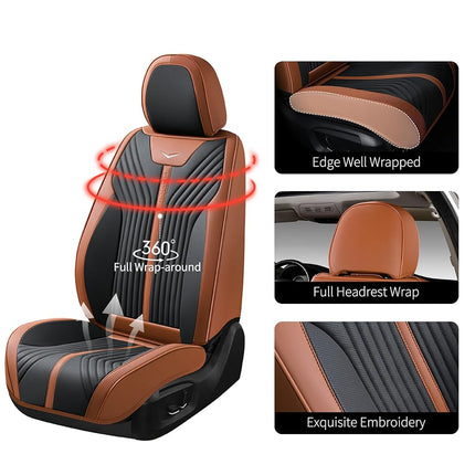 FLORICH Fundas de asiento, juego completo de fundas de asiento marrones, impermeables, cojín de asiento de cuero para automóvil, protector de asiento de automóvil, ajuste universal para la mayoría de automóviles, camiones, SUV, marrón y negro