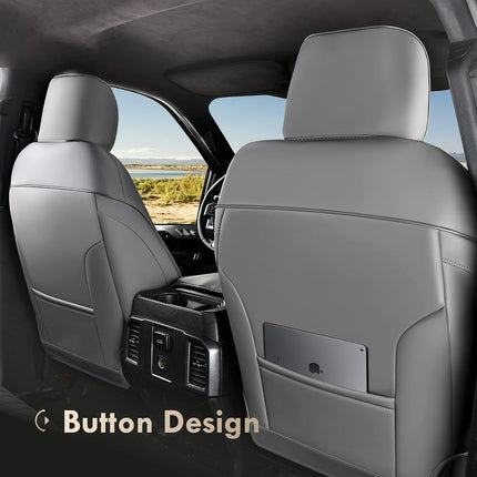 Fundas de Asiento de Cuero Coverado para Automóvil, Ajuste Personalizado para Fundas de Asiento Ford F150, Fundas Impermeables para Asiento de Camioneta Ford F150 Compatibles con F150 2015-2025 y F250 F350 F450 2017-2025 Gris - Par Delantero
