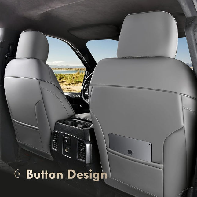 Coverado Leather Car Seat Cover, Custom Fit for Ford F150 Seat Covers, Ford F150 Truck Seat Covers Waterproof Fit for 2015-2025 F150 & 2017-2025 F250 F350 F450 Gray - Front Pair