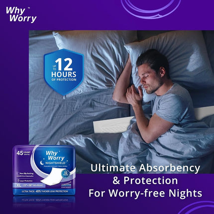 WhyWorry NightShield Disposable Incontinence Bed Pads, 60x90 cm, 45 Count