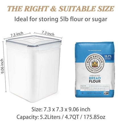 Wildone Large Food Storage Containers 5.2L /175oz, 4 Piece BPA Free Plastic Airtight Food Storage Containers for Flour, Sugar, Baking Supplies, Kitchen & Pantry Containers with 20 Labels - Gray
