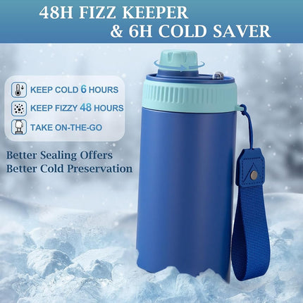 MAXSO Sealed Can Cooler Fizz Lid Can Cover for 12 oz Regular, Slim Skinny Cans & As Thermal Bottle, 4-in-1 Insulated Vacuum Stainless Steel Carbonated Cold Drink Holder - Royal Blue