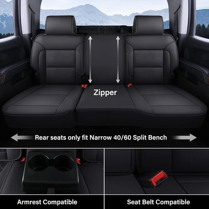 Coverado Chevy Silverado Car Seat Covers, Waterproof Car Seat Protectors Fit for 2014-2018 Chevy Silverado GMC Sierra 1500 and 2015-2019 2500HD 3500HD Crew Cab(Full Set, Black)