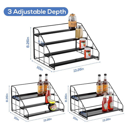 GIGIFTREE Spice Rack Organizer for Cabinet, 4 Tiered Spice Rack Organizer, Tiered Adjustable Spice Shelf for Kitchen Countertop Pantry Organization (Bright Black)